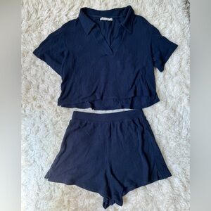 Abercrombie ribbed sleep set navy blue